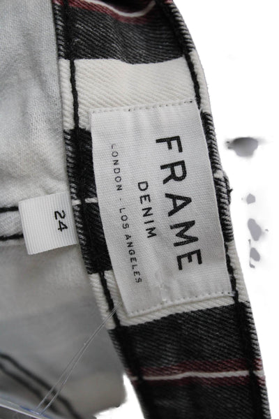 Frame Womens Cropped Ankle Pants Black Striped Button 99% Cotton Size 24