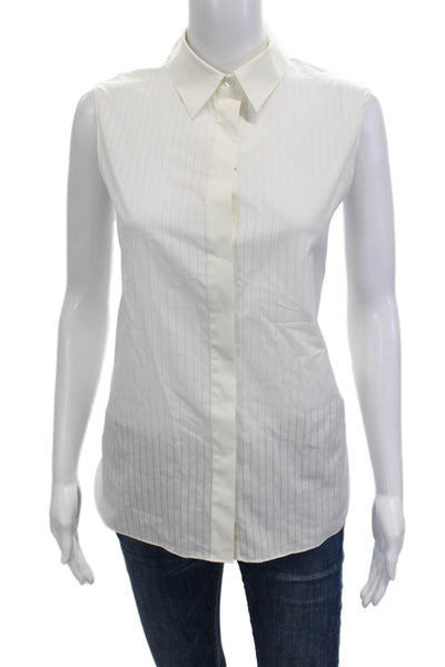 Theory Womens Sleeveless Striped Cotton Collared Button-Up Top Size L