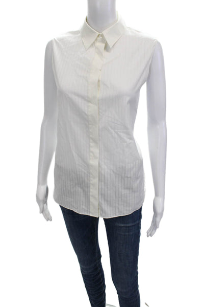 Theory Womens Sleeveless Striped Cotton Collared Button-Up Top Size L