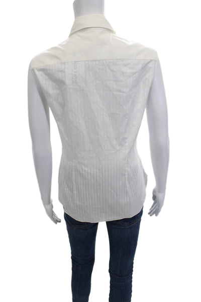 Theory Womens Sleeveless Striped Cotton Collared Button-Up Top Size L