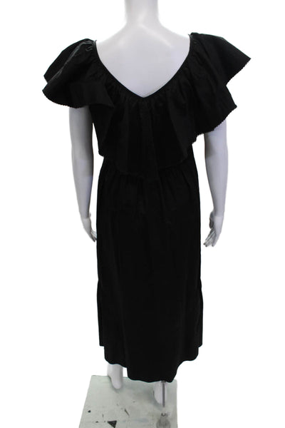 Maria Cher Women Maxi Dress Black V-Neck Cotton Short Sleeve Size L