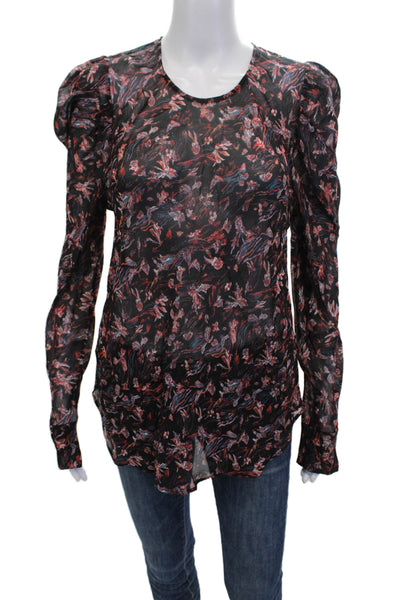 IRO Women Black Floral Polyester Blend Long Sleeve Round Neck Blouse Size 40