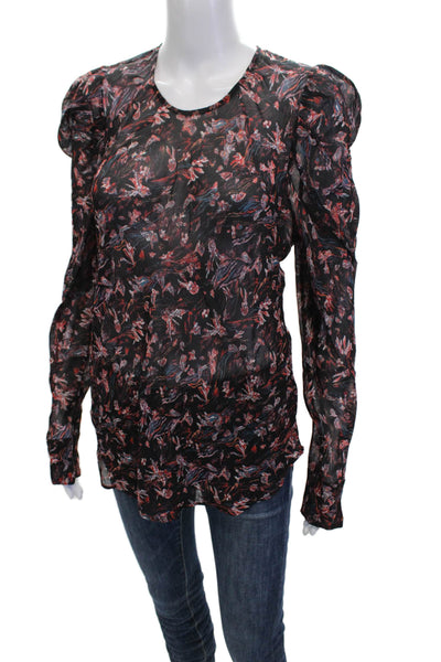 IRO Women Black Floral Polyester Blend Long Sleeve Round Neck Blouse Size 40