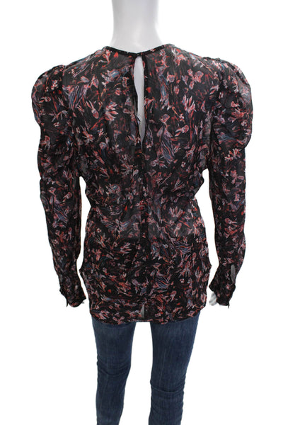 IRO Women Black Floral Polyester Blend Long Sleeve Round Neck Blouse Size 40