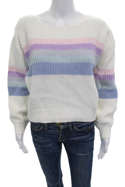 John & Jenn Womens Pullover Striped White Cotton Long Sleeve Sweater Size M