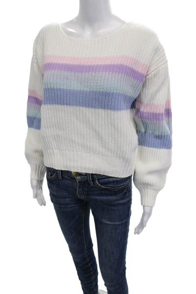 John & Jenn Womens Pullover Striped White Cotton Long Sleeve Sweater Size M
