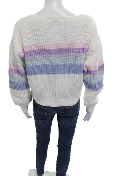 John & Jenn Womens Pullover Striped White Cotton Long Sleeve Sweater Size M