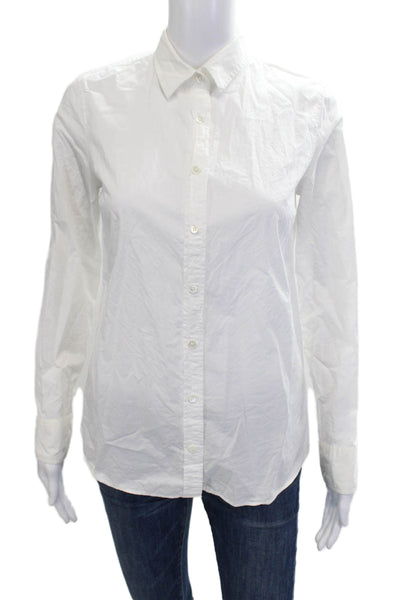 J Crew Women Basic Button-Up White Cotton Collared Long Sleeve Size 2