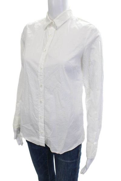 J Crew Women Basic Button-Up White Cotton Collared Long Sleeve Size 2