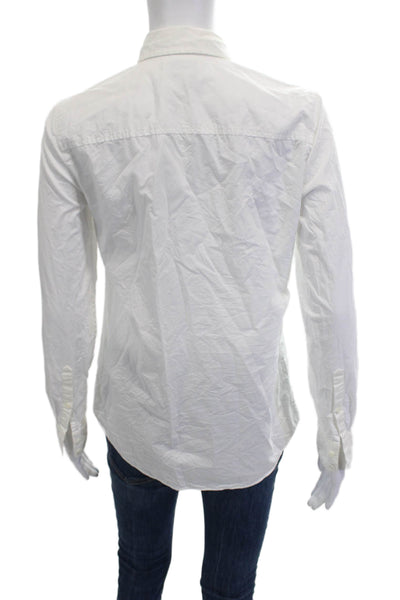 J Crew Women Basic Button-Up White Cotton Collared Long Sleeve Size 2