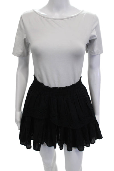 Love Shack Fancy Womens Peasant Mini Skirt Black Cotton Size 2