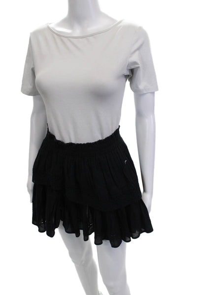 Love Shack Fancy Womens Peasant Mini Skirt Black Cotton Size 2