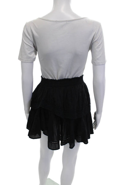 Love Shack Fancy Womens Peasant Mini Skirt Black Cotton Size 2