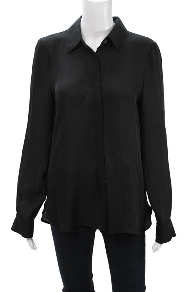 Haute Hippie Women Black Collared Long Sleeve Button-Up Blouse Designer Size M