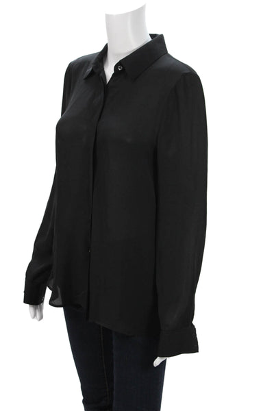Haute Hippie Women Black Collared Long Sleeve Button-Up Blouse Designer Size M