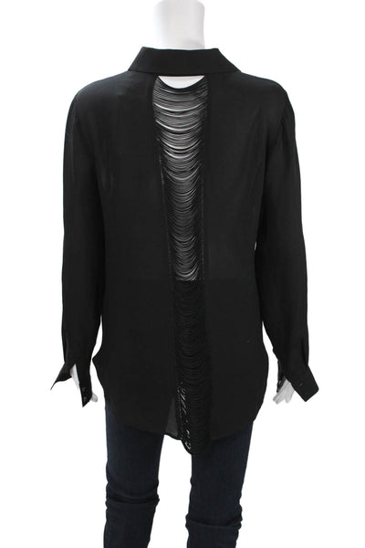 Haute Hippie Women Black Collared Long Sleeve Button-Up Blouse Designer Size M