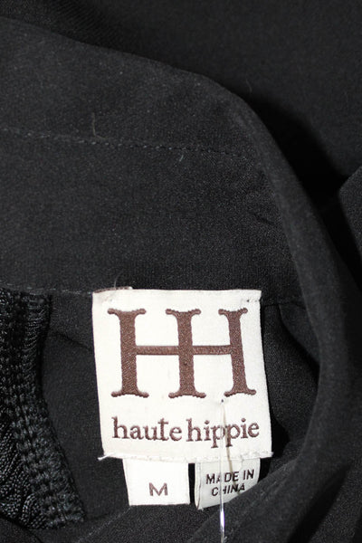 Haute Hippie Women Black Collared Long Sleeve Button-Up Blouse Designer Size M