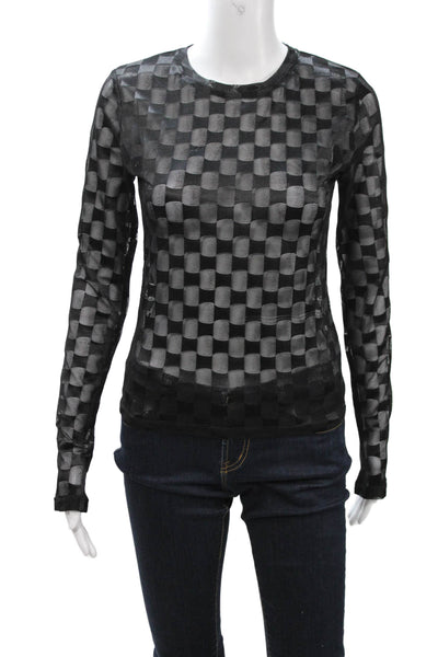 NIA Women Gothic Black Check Crew Neck Long Sleeve Top Size M