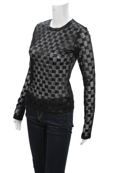NIA Women Gothic Black Check Crew Neck Long Sleeve Top Size M