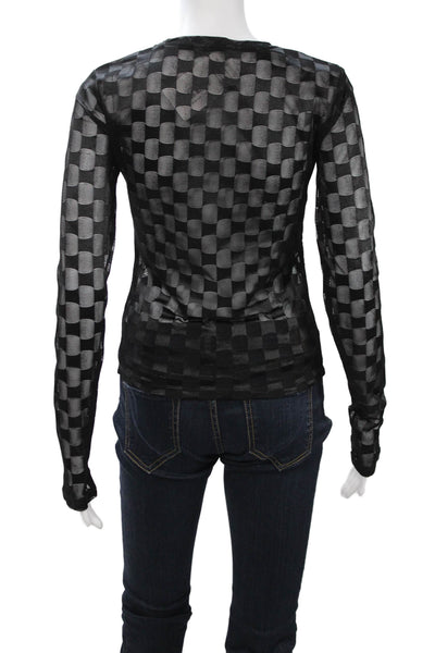 NIA Women Gothic Black Check Crew Neck Long Sleeve Top Size M