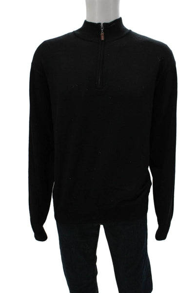 Peter Millar Mens Merino Wool Mock Neck Pullover Black Zip Size XL