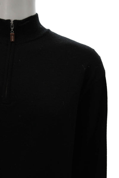 Peter Millar Mens Merino Wool Mock Neck Pullover Black Zip Size XL