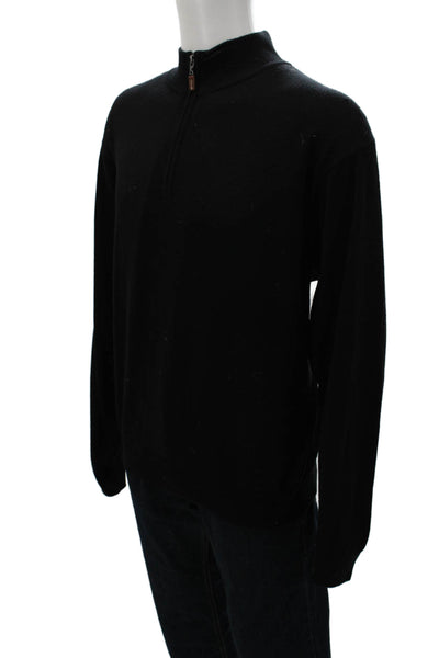 Peter Millar Mens Merino Wool Mock Neck Pullover Black Zip Size XL