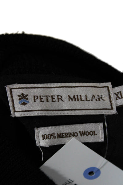 Peter Millar Mens Merino Wool Mock Neck Pullover Black Zip Size XL