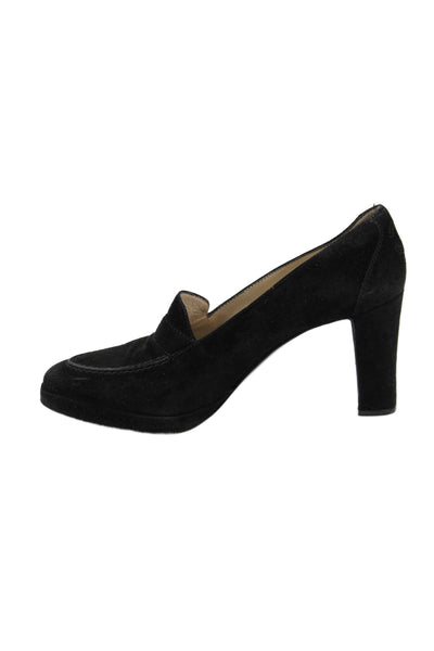 Chanel Women's Suede Leather Slip-On Pumps Shoes Black Size 35.5