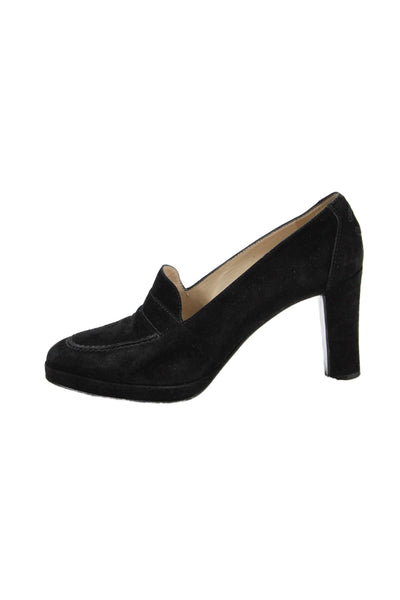 Chanel Women's Suede Leather Slip-On Pumps Shoes Black Size 35.5