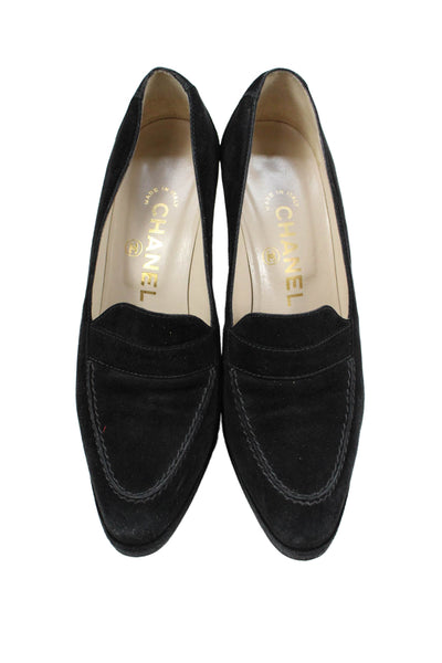 Chanel Women's Suede Leather Slip-On Pumps Shoes Black Size 35.5