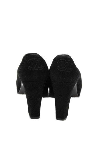 Chanel Women's Suede Leather Slip-On Pumps Shoes Black Size 35.5
