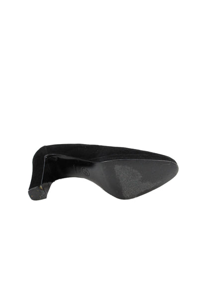 Chanel Women's Suede Leather Slip-On Pumps Shoes Black Size 35.5
