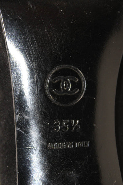 Chanel Women's Suede Leather Slip-On Pumps Shoes Black Size 35.5