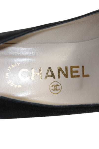 Chanel Women's Suede Leather Slip-On Pumps Shoes Black Size 35.5