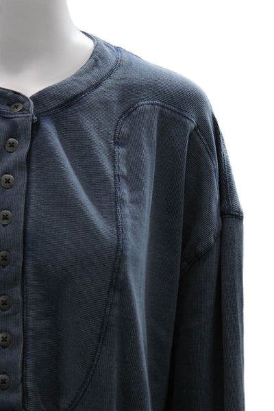 We The Free Women Henley Sweatshirt Dark Blue Long Sleeve Crew Neck Size M