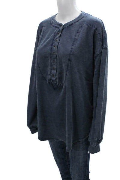 We The Free Women Henley Sweatshirt Dark Blue Long Sleeve Crew Neck Size M