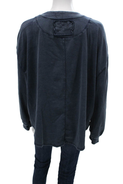 We The Free Women Henley Sweatshirt Dark Blue Long Sleeve Crew Neck Size M