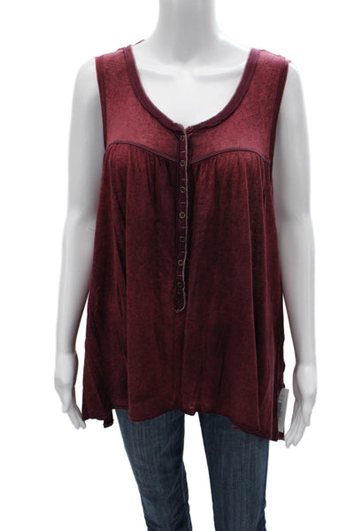 We The Free Women Red Sleeveless Tunic Tank Button Up Rayon Linen Size M