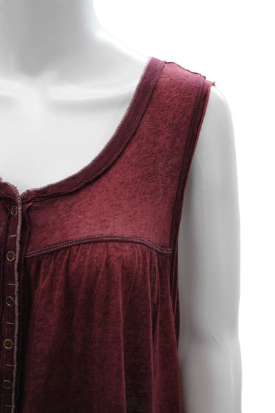 We The Free Women Red Sleeveless Tunic Tank Button Up Rayon Linen Size M