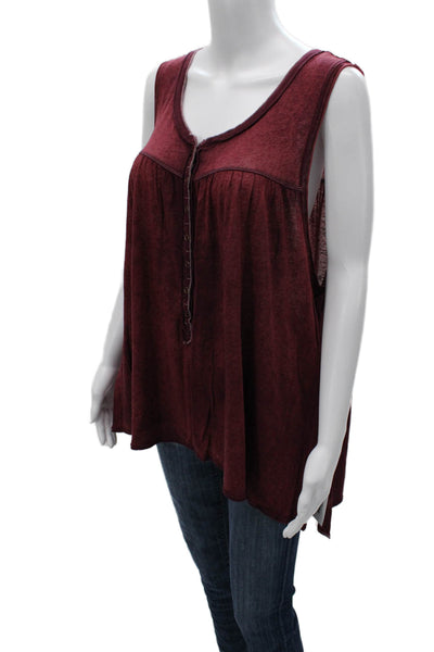 We The Free Women Red Sleeveless Tunic Tank Button Up Rayon Linen Size M