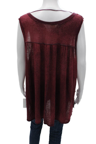 We The Free Women Red Sleeveless Tunic Tank Button Up Rayon Linen Size M