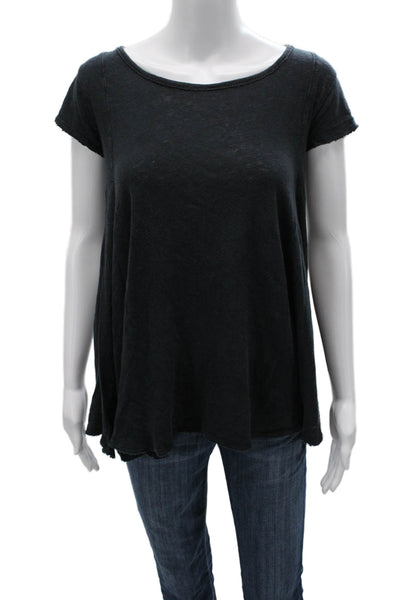We The Free Women Tunic Black Short Sleeve Linen Cotton Size XS