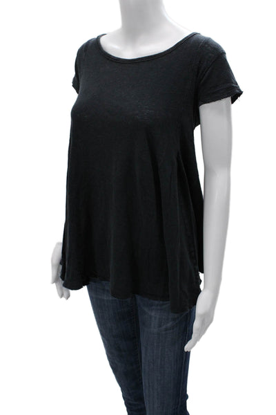 We The Free Women Tunic Black Short Sleeve Linen Cotton Size XS