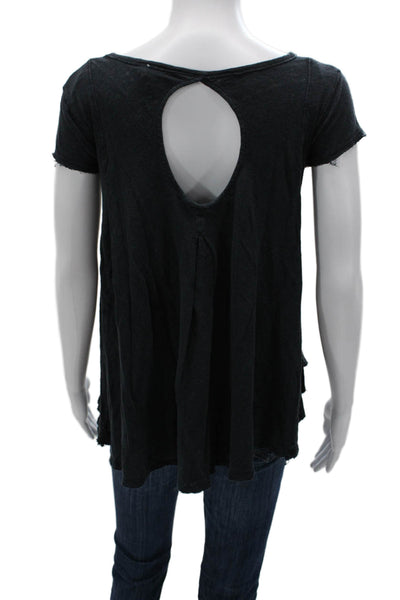 We The Free Women Tunic Black Short Sleeve Linen Cotton Size XS