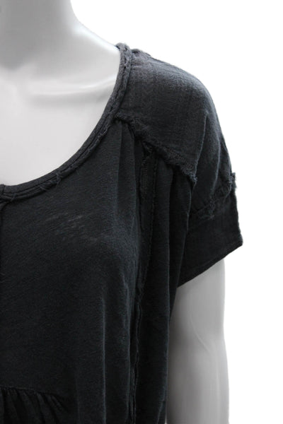 Free People Womens Tunic Blouse Dark Gray Button Up Short Sleeve Size M