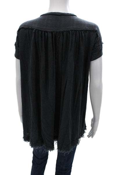 Free People Womens Tunic Blouse Dark Gray Button Up Short Sleeve Size M
