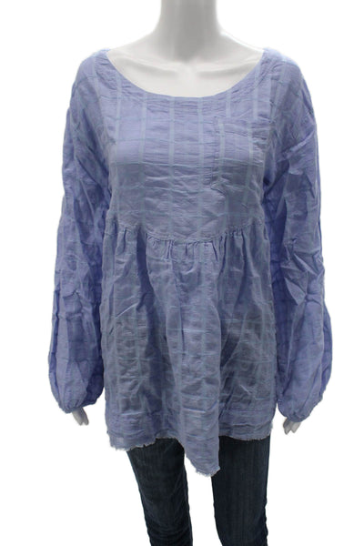 We The Free Womens Bohemian Tunic Blouse Light Blue Check Long Sleeve Size M