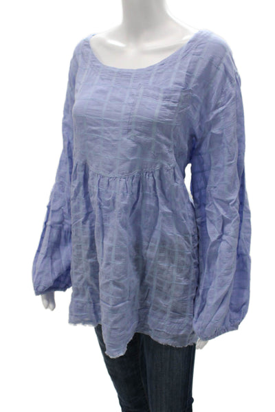 We The Free Womens Bohemian Tunic Blouse Light Blue Check Long Sleeve Size M