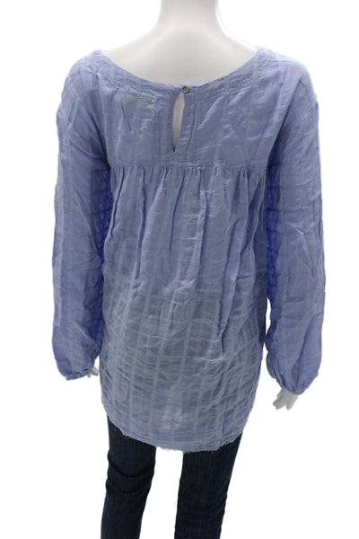 We The Free Womens Bohemian Tunic Blouse Light Blue Check Long Sleeve Size M